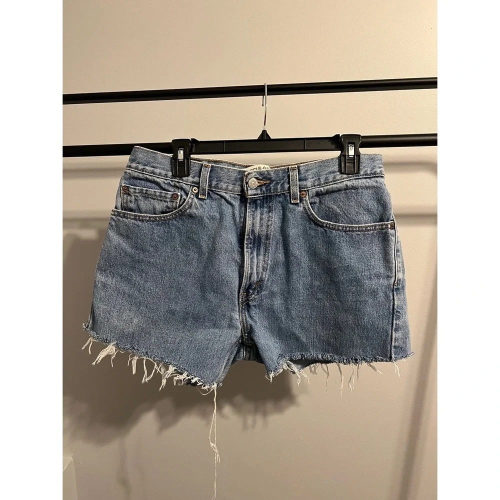 Levi Regular Fit 505 Sunflower Painted Cutoff Denim Jean Shorts W 33 L 30 - Picture 2 of 7